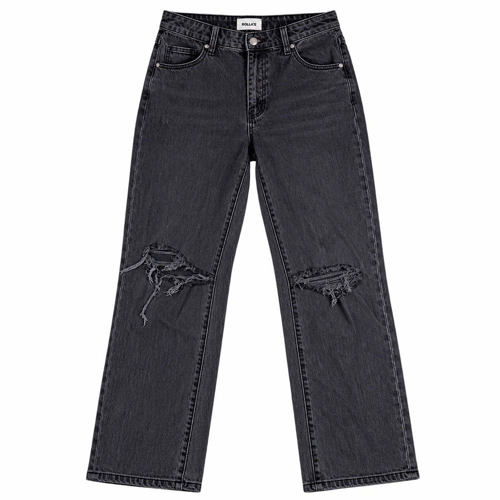 Rollas Jeans Womens 28 Black Denim Original High Rise Straight Distressed
